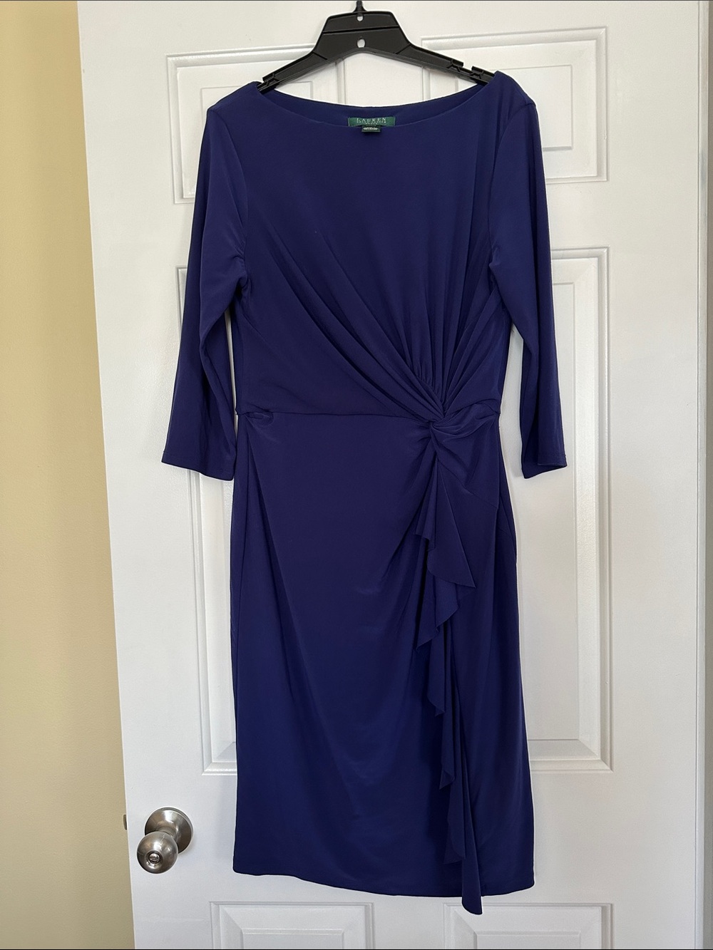 Ralph Lauren Navy Blue Twist-Front Midi Dress